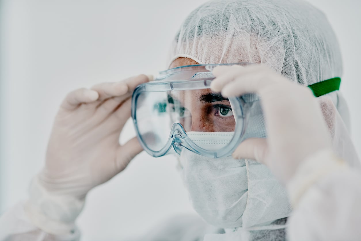 lab worker wearing goggles