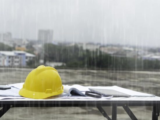 Engineering outside construction raining